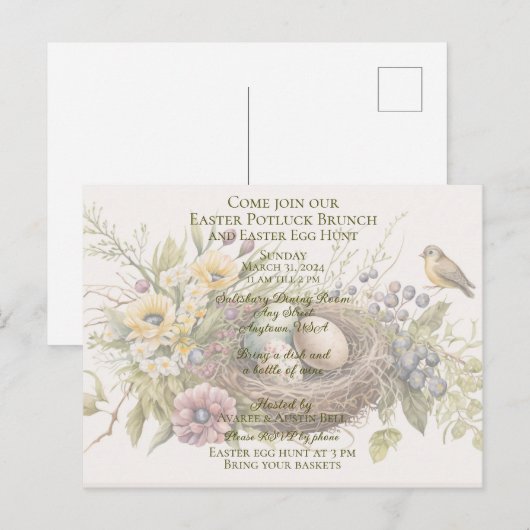 Paas-potluckbrunch Paas-eierenjacht Uitnodiging (Voorkant / Achterkant)