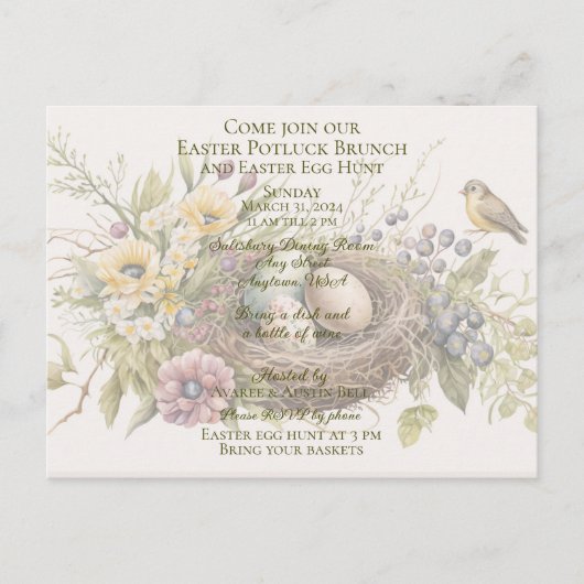Paas-potluckbrunch Paaseierenjacht Uitnodiging (Voorkant)