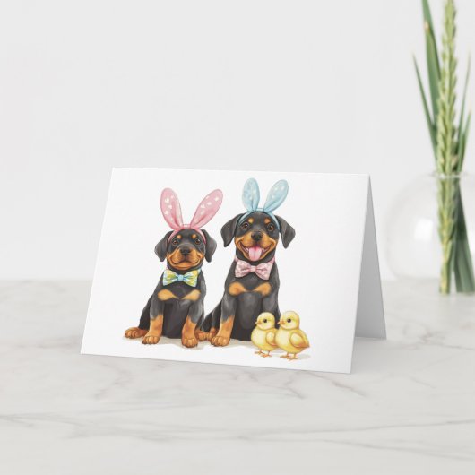 Paas Rottweiler Honden Bunny Ears Feestdagen Kaart (Voorkant)