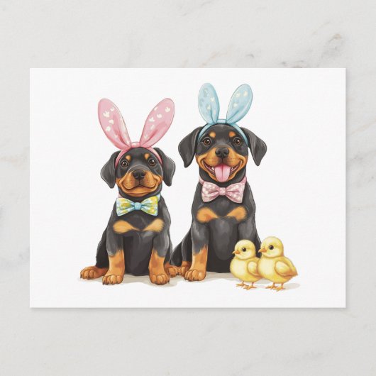 Paas Rottweiler Honden Bunny Ears Feestdagenkaart (Voorkant)