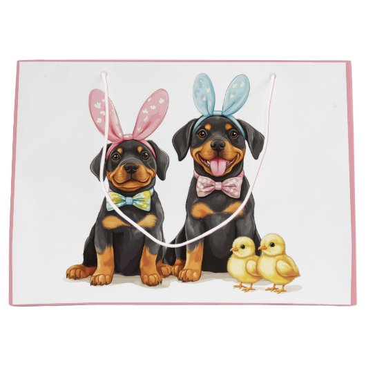 Paas Rottweiler Honden Bunny Ears Groot Cadeauzakje (Voorkant)