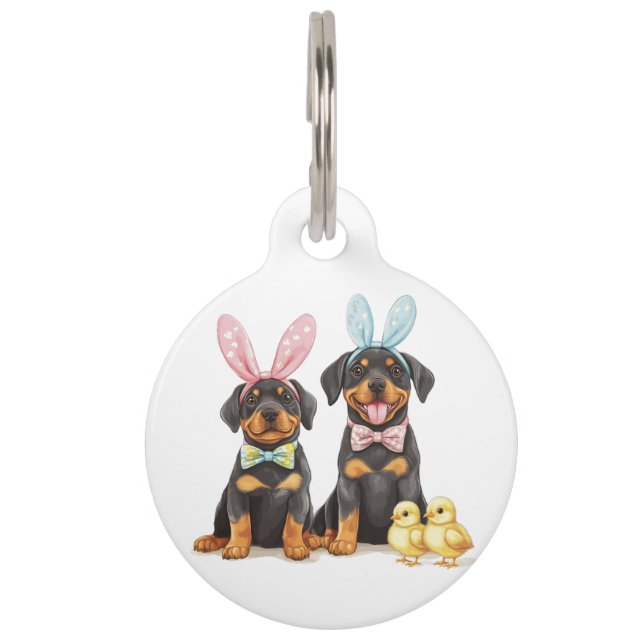 Paas Rottweiler Honden Bunny Ears Huisdierpenning (Voorkant)