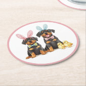 Paas Rottweiler Honden Bunny Ears Ronde Kartonnen Onderzetter (Gebogen)