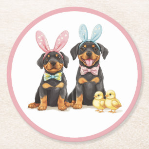 Paas Rottweiler Honden Bunny Ears Ronde Kartonnen Onderzetter