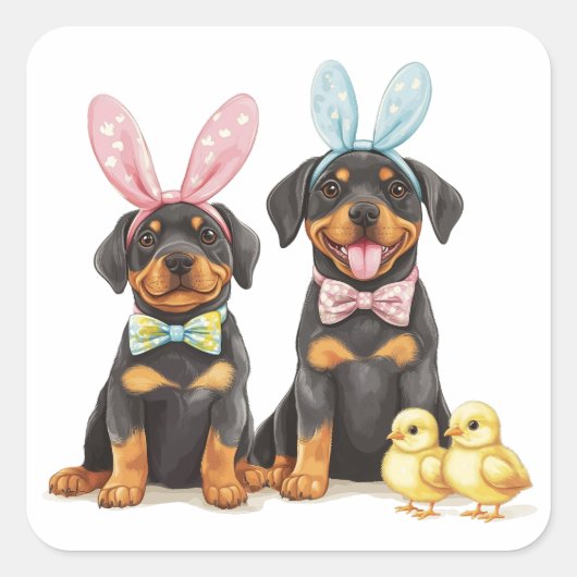 Paas Rottweiler Honden Bunny Ears Vierkante Sticker (Voorkant)