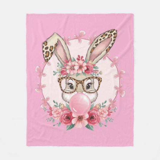 Paas Schattige Bloemen Bunny Luipaard Gift Fleece Deken (Voorkant)