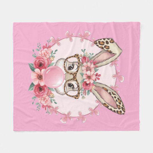 Paas Schattige Bloemen Bunny Luipaard Gift Fleece Deken (Voorkant (Horizontaal))