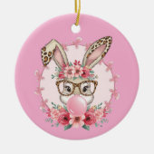 Paas Schattige Bloemen Bunny Luipaard Gift Keramisch Ornament (Voorkant)