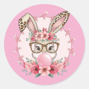 Paas Schattige Bloemen Bunny Luipaard Gift Ronde Sticker