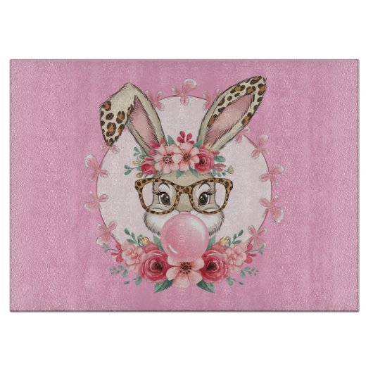 Paas Schattige Bloemen Bunny Luipaard Gift Snijplank (Voorkant)