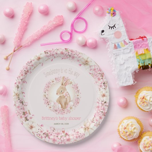 Paas Schattige Bunny Spring Roze Meisje Baby showe Papieren Bordje (Feest)