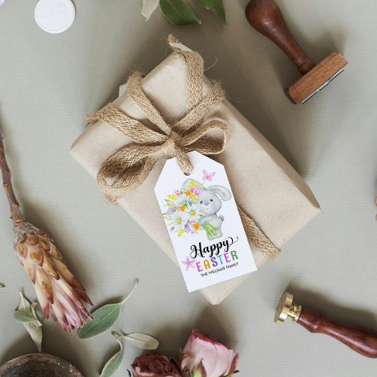 Paas Schattige Bunny Waterverf Spring Flowers Cadeaulabel