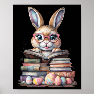 Paas Schattige Lezen Bunny Gles Boekenworm Lezen Poster