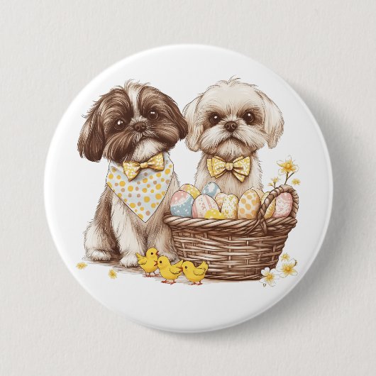 Paas Shih Tzu Honden Ronde Button 7,6 Cm (Voorkant)