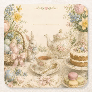 Paas Thee Feest, Vintage Bloemencel celebratie Kartonnen Onderzetters
