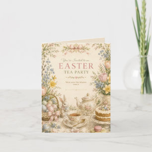 Paas Thee Feestje, Vintage Bloemencel celebratie Feestdagen Kaart