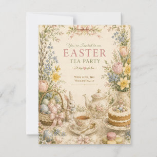 Paas Thee Feestje, Vintage Bloemencel celebratie RSVP Kaartje