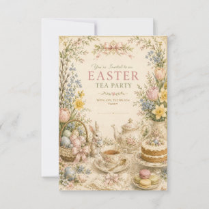 Paas Thee Partij, Vintage Bloemencel Celebratie Bedankkaart