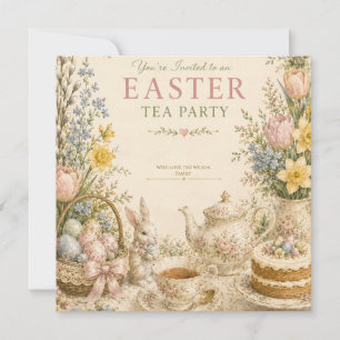 Paas Thee Partij, Vintage Bloemencel Celebratie Kaart