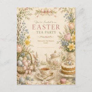 Paas Thee Party, Vintage Bloemencel Celebratie Briefkaart