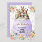Paas Thee Party Waterverf Konijn Paars Pastel Kaart (Voorkant / Achterkant)