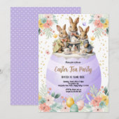 Paas Theetuin Waterverf Konijn Paars Pastel Kaart (Voorkant / Achterkant)