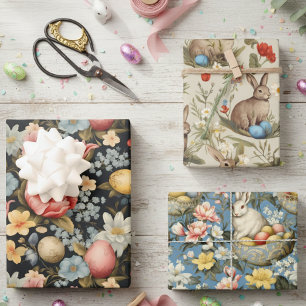 Paas Vintage Lente Bloem Bunny  Inpakpapier Vel