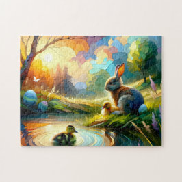paas vredes konijn baby eend natuur vijver pastel legpuzzel