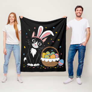 Paas Zwarte Kat Tuxedo Konijn Konijn Oren Eieren Fleece Deken