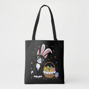 Paas Zwarte Kat Tuxedo Konijn Konijnenoren Eieren Tote Bag