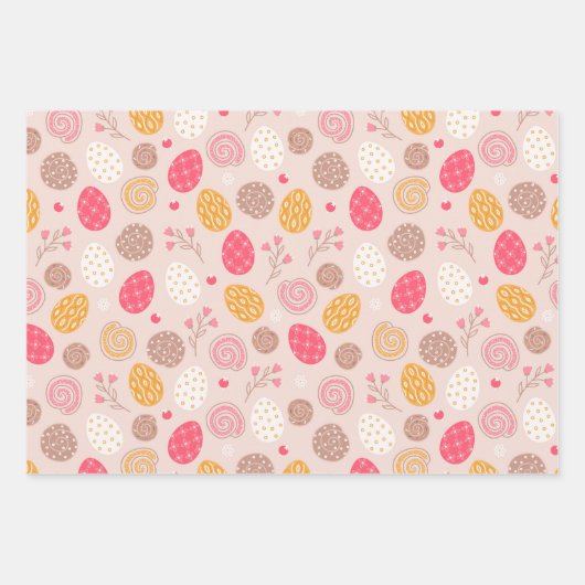 Paasachtige patroonschaafeieren en -bloemen inpakpapier vel (Voorkant 3)