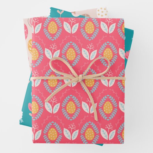 Paasachtige patroonschaafeieren en -bloemen inpakpapier vel (In situ)