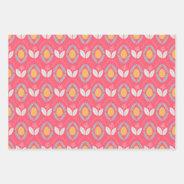 Paasachtige patroonschaafeieren en -bloemen inpakpapier vel