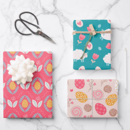 Paasachtige patroonschaafeieren en -bloemen inpakpapier vel