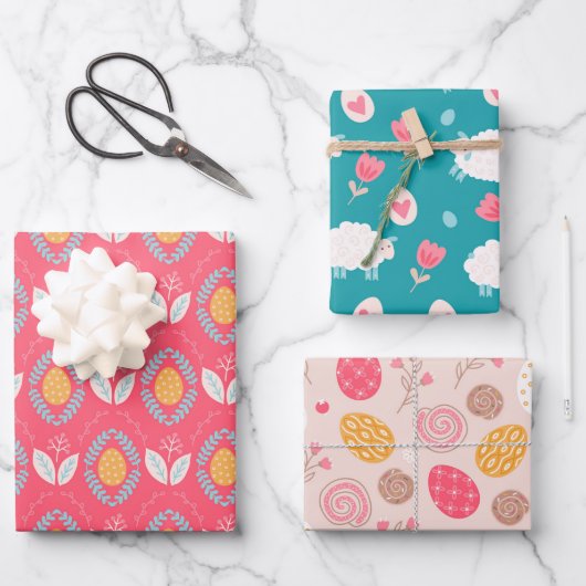 Paasachtige patroonschaafeieren en -bloemen inpakpapier vel (Voorkant)