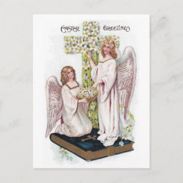 Paasangels in het boek met kruis feestdagenkaart