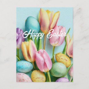 Paasansichtkaart met bloemen en paaseieren briefkaart