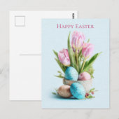 Paasansichtkaart met Bloemen en Paaseieren Briefkaart (Voorkant / Achterkant)