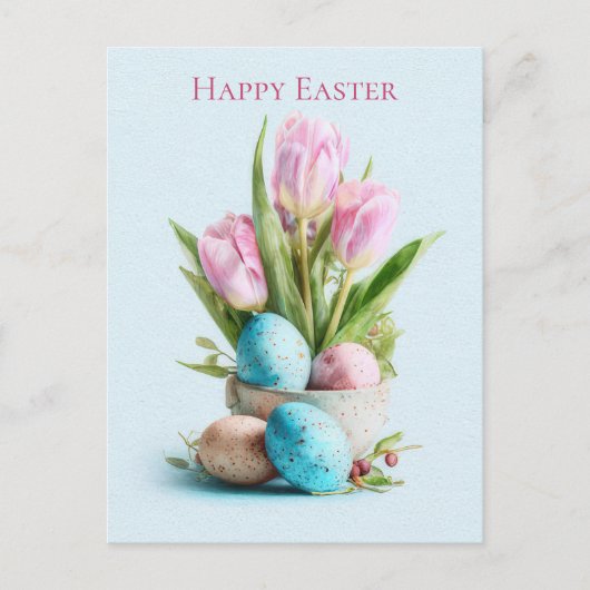 Paasansichtkaart met Bloemen en Paaseieren Briefkaart (Voorkant)