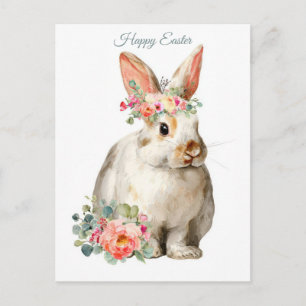 Paasansichtkaart met bloemen en paashaas briefkaart