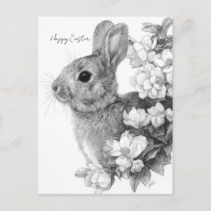 Paasansichtkaart met bloemen en paashaas briefkaart