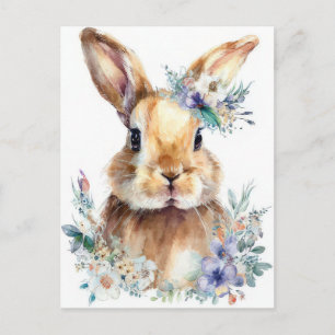 Paasansichtkaart met bloemen en paashaas briefkaart