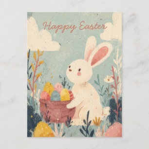 Paasansichtkaart met bloemen en paashaas briefkaart