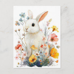 Paasansichtkaart met bloemen en paashaas briefkaart