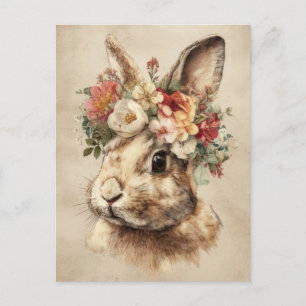 Paasansichtkaart met bloemen en paashaas briefkaart