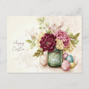 Paasansichtkaart met Paaseieren en Bloemen Briefkaart