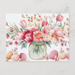 Paasansichtkaart met Paaseieren en Bloemen Briefkaart
