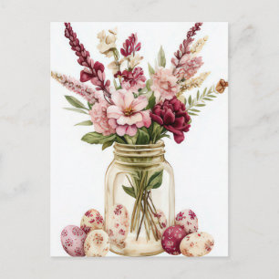 Paasansichtkaart met Paaseieren en Bloemen Briefkaart