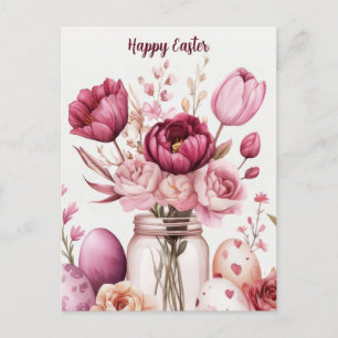 Paasansichtkaart met Paaseieren en Bloemen Briefkaart