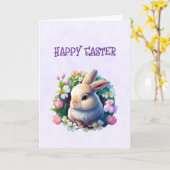 Paasbabykonijn in kleurrijke lentebloemen Pasen Kaart (Gele Bloem)